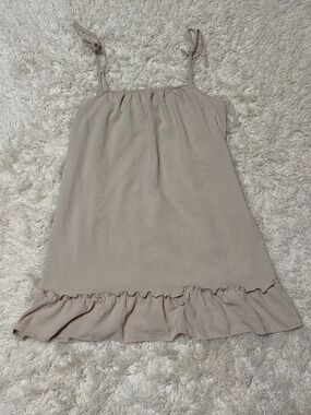 Women’s XXL Sleeveless Tie-Shoulder Ruffle-Hem Mini Dress - Light Beige